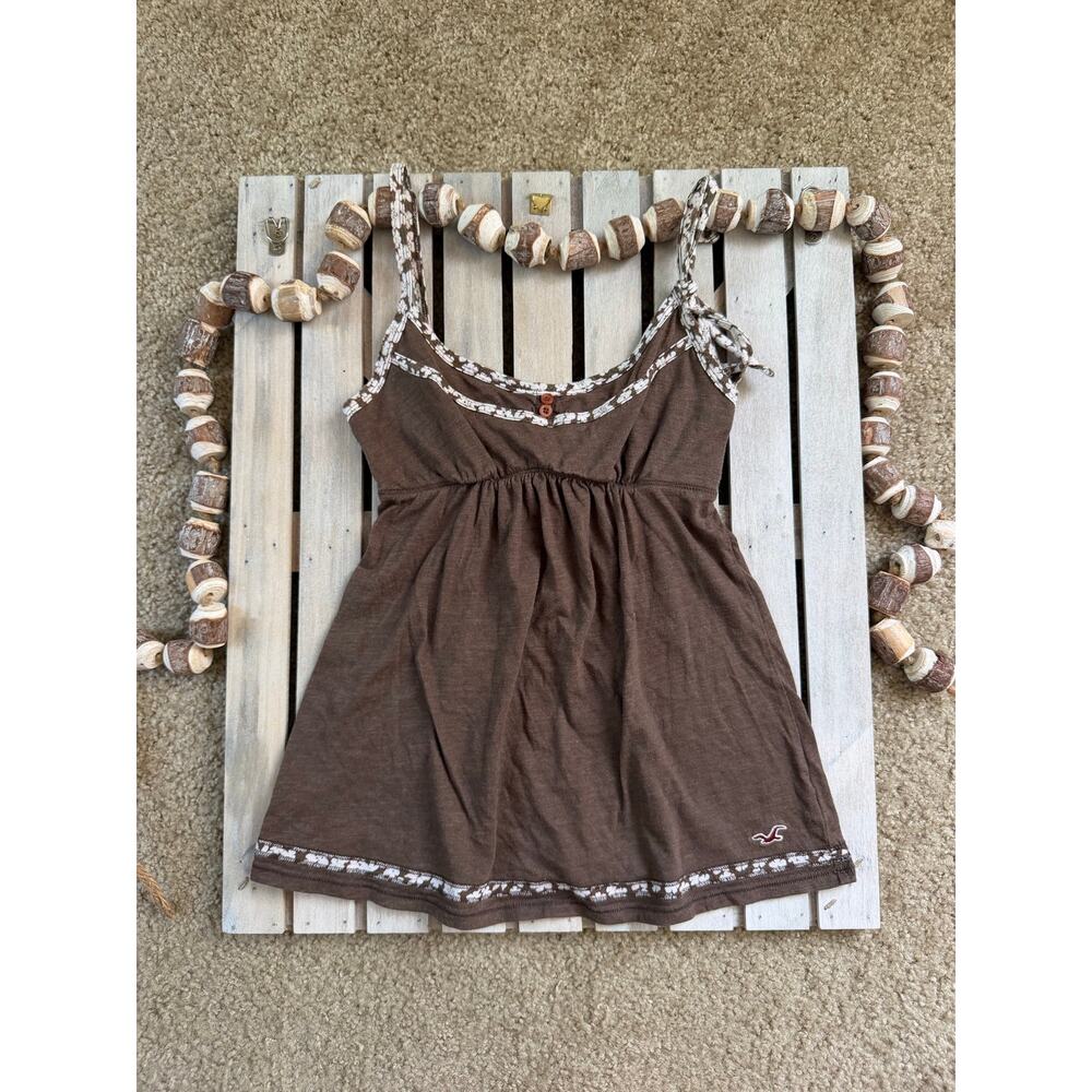 Vintage Y2K Hollister Babydoll Brown Floral Trim Tank Top